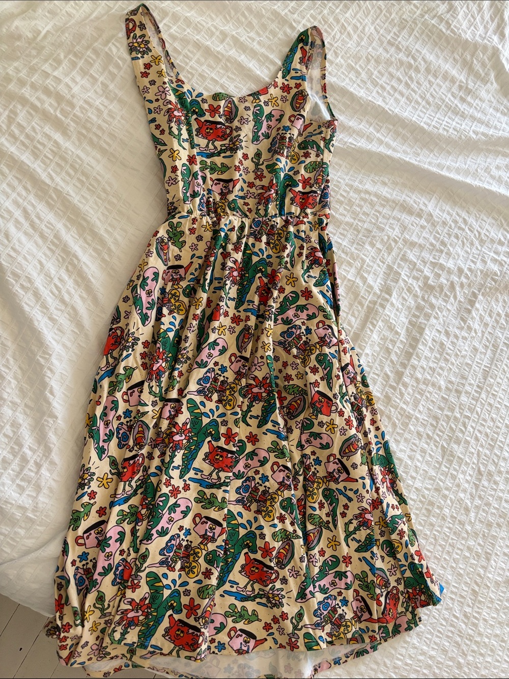 Nooworks Cream Bug Out Print Sleeveless Vacation Midi Dress NWT